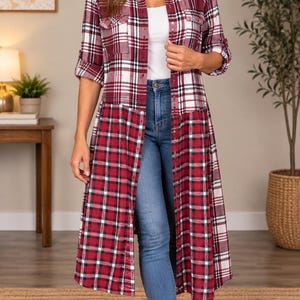 Upcycled Flannel Duster, Plaid Shirt Jacket