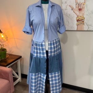 Upcycled Men’s Shirt Patchwork Duster • One of a Kind Plaid Dress