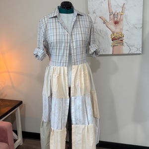 Upcycled Men’s Shirt Patchwork Duster • One of a Kind Plaid Dress