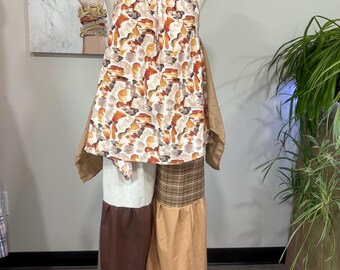 Conjunto reversible de capri con patchwork / Camisas de hombre recicladas, pantalones de pierna ancha, top fluido