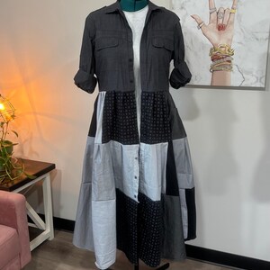 Upcycled Men’s Shirt Patchwork Duster • One of a Kind Plaid Dress