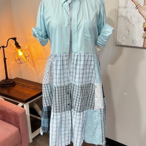 Upcycled Men’s Shirt Patchwork Duster • One of a Kind Plaid Dress