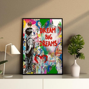Banksy Artwork, Framed Wall Art,Office Decor,Dream Big Graffiti,Living Room Wall Art,Graffiti Boy Poster,Wall Art Personalized Gift