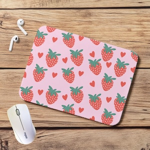 Mouse Pad mousepad pink red cute strawberry strawberries fun mouse pad desk accessory gaming girly bold colors minimalist bright color
