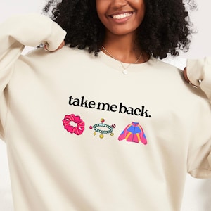 90's throwback Crewneck Sweatshirt  1990's retro sweatshirt fun gift 90's teen scrunchie charm bracelet Gen X Gen Z milennial video game