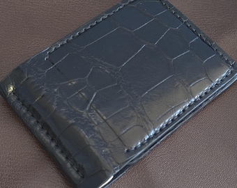 Cartera con clip para billetes de piel de cocodrilo hecha a mano, plegable delgada de piel auténtica, tarjetero minimalista con cierre magnético, regalo de lujo para hombres.