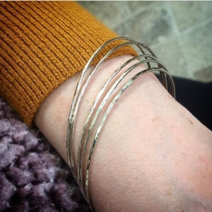 Hammered Bangle Bracelet in Sterling Silver