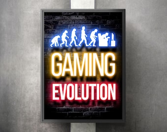 Neon Gaming Evolution Poster: Gamer Room Wall Art (Digital Download)