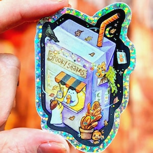 Glitter Ghost Halloween Sticker, Spooky Shakes, Waterproof Vinyl Decal