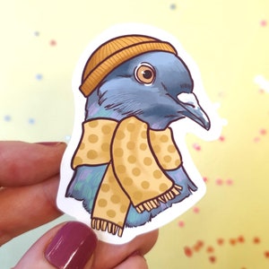 Pigeon en écharpe autocollant | autocollant mignon d'oiseau | Ambiance cosy d'automne, cadeau pour les amateurs d'oiseaux, journal intime avec des pigeons