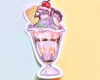 Ice Cream Pigeon Sticker: Kawaii dessert Bird