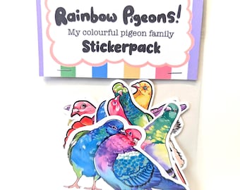 Set di adesivi arcobaleno piccione, set di 9 adesivi per uccelli
