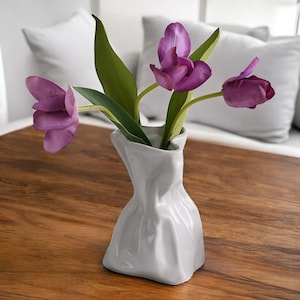 Vaso in sacchetto di carta - Grazioso vaso in ceramica a forma di sacchetto per composizioni floreali colorate - Regalo unico per la casa per gli amanti dei fiori