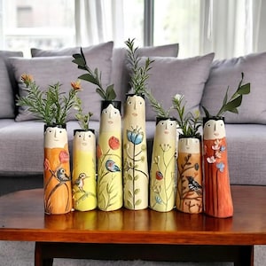 Jarrones de capullos de jardín, jarrones florales pintados a mano para flores pequeñas, un regalo encantador para amantes de la naturaleza, decoración rústica bohemia para el hogar.