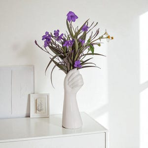 Modern Ceramic Hand Vase | Unique Art Sculpture Flower Vase | Minimalist Home Decor | Abstract Room Aesthetic | White Tabletop Accent