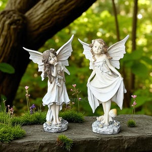 Fairy Garden Statue for Outdoor Decor – Whimsical Resin Fairy Figurine with Wings – Fantasy Garden Sculpture – Fairy Lover Gift Idea