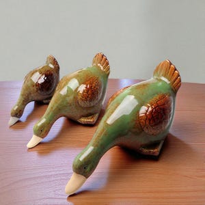 Porcelain Duck Figurine Set: Cottagecore Farmhouse Shelf Decor