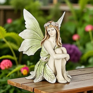 Fairy Garden Statue Girl Figurine – Resin Sitting Fairy Decor with Wings – Whimsical Fairy Ornament for Home, Garden, or Shelf Display