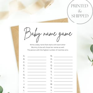 PRINTED & SHIPPED: Baby Shower Game| Baby name game | Minimalist gender-neutral theme | Fun activities| Mom to be| Set of 40