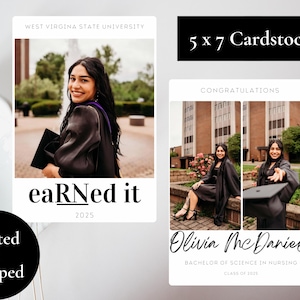 Gedrukte afstudeeraankondigingen | Gepersonaliseerde RN College Graduation Cards klas 2025 met ontwerp voor- en achterkant | Geregistreerde verpleegkundige