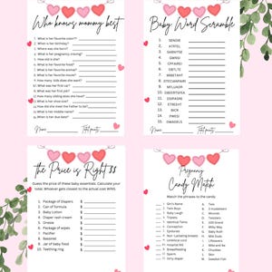 IMPRESO Y ENVIADO: Juegos para baby shower / Temática de San Valentín / Diseño de corazones y amor / Actividades para 40 invitados / Paquete de juegos