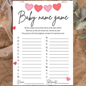 PRINTED & SHIPPED: Baby Shower Game| Baby name game | Valentine heart theme | Fun activities| Mom to be| Set of 40| easy game for everyone