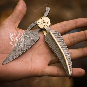Cuchillo plegable de Damasco en forma de hoja, cuchillo plegable hecho a mano, cuchillo de bolsillo, cuchillo de camping, regalo para hombres, regalo de aniversario, el mejor regalo para él.