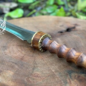Handgjort spjut kort spjut i damaskusstål vikingaspjut med slida, handsmidet kastspjut medeltida stil, presenter till honom, väggkonst. bild 6