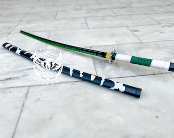 Sanemi Demon Slayer Ninja Katana Sword, Japanese Samurai sword with Saya, Real Handmade anime green Katana, High-carbon steel sword, Cosplay