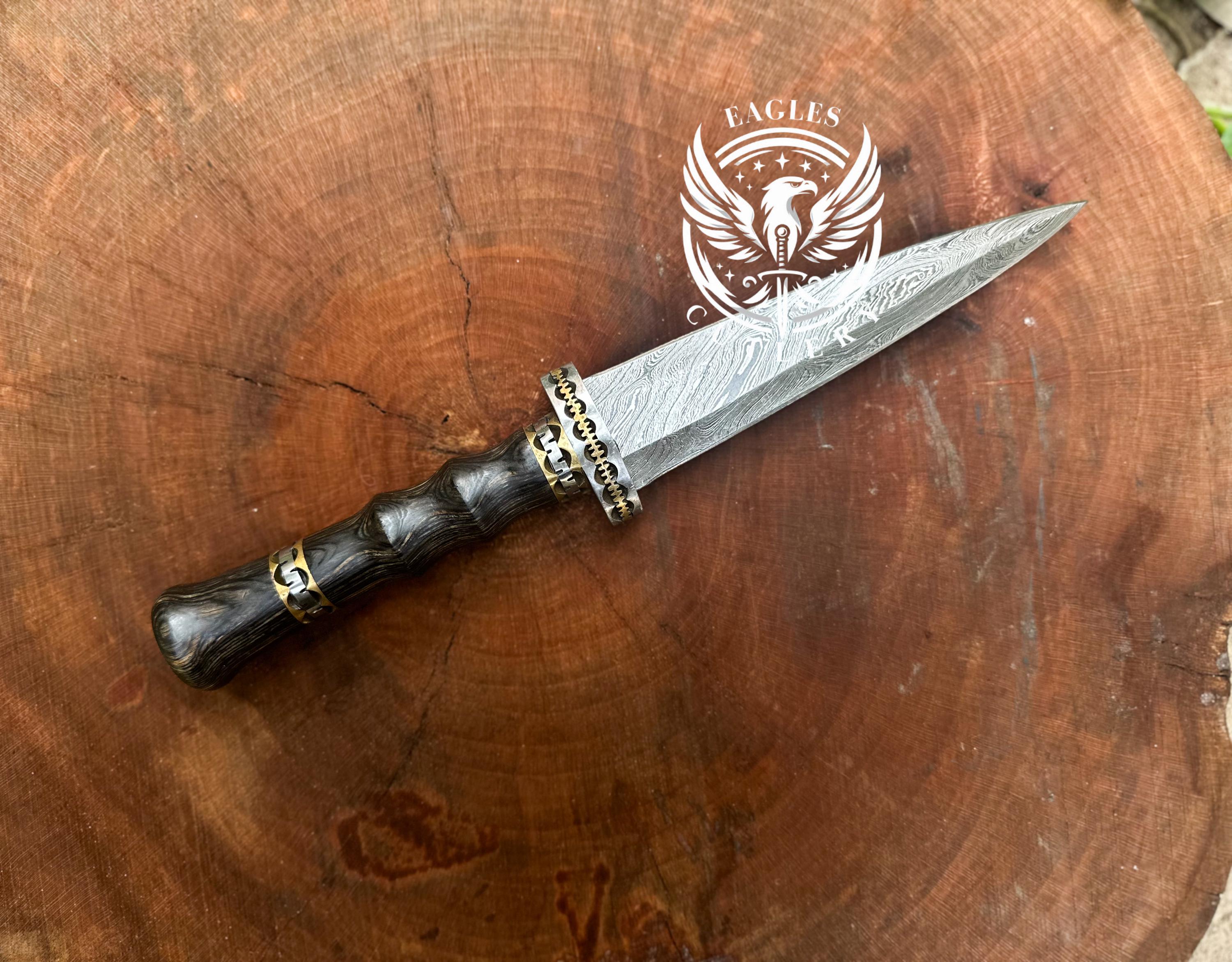 スパイラルダークSPEARポイントダマスカス鋼ダガー、手鍛造ローマ