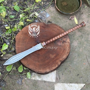 Handmade Javelin Short Spear DAMASCUS STEEL SPEAR Viking Spear with Sheath, hand forged throwing Medieval spear, Gifts for him, wall art.