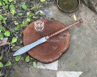 Handmade Javelin Short Spear DAMASCUS STEEL SPEAR Viking Spear with Sheath, hand forged throwing Medieval spear, Gifts for him, wall art.
