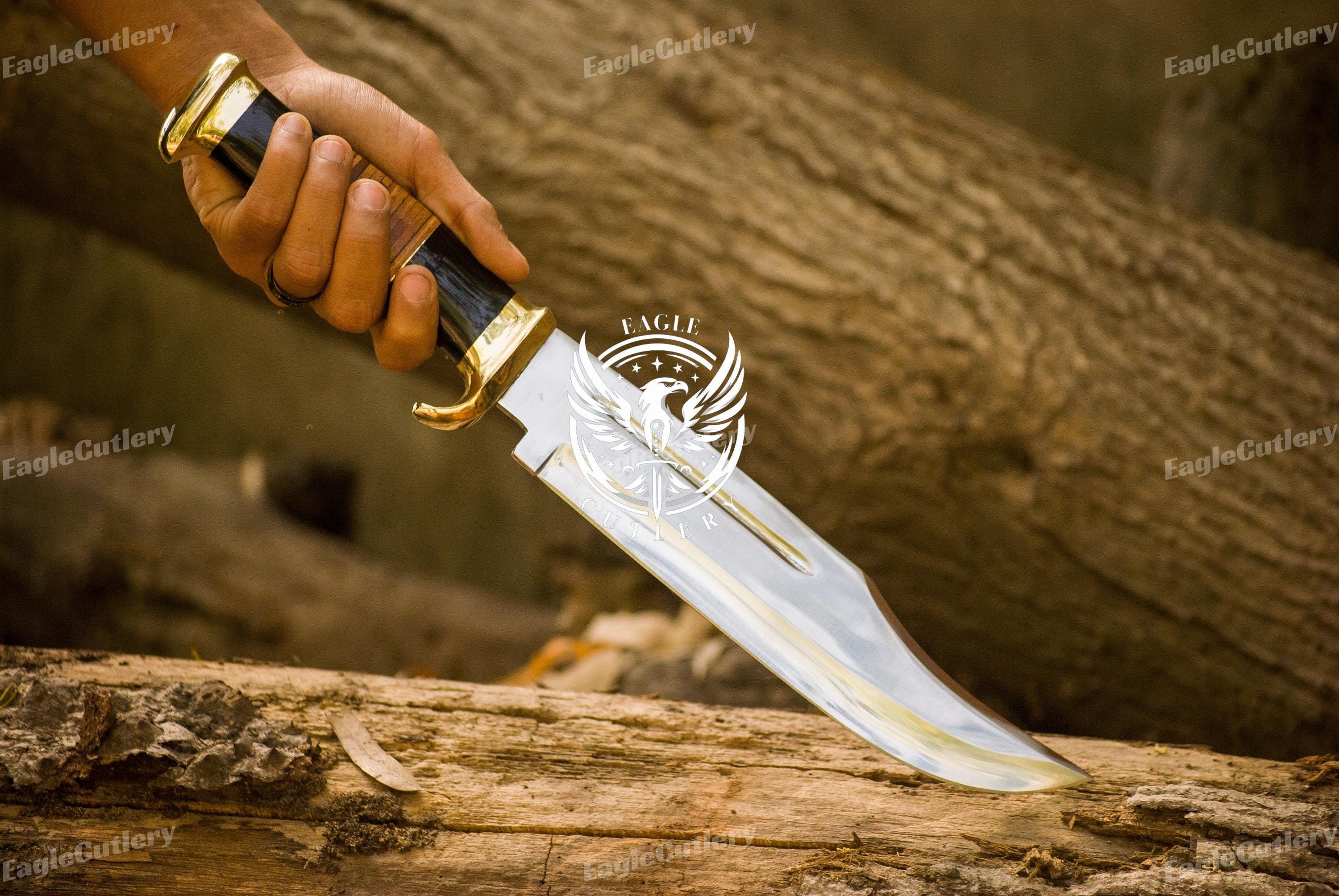 Couteau Bowie Fait Main – Lame Fixe 9 Pouces – Acier Carbone – Manche Corne – Gaine Cuir