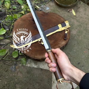 Handmade Birka Long Seax Knife, Carbon Steel Blade, Brass Crafted Leather Sheath, Hand Forged Medieval Groomsmen Gift, Anniversary Gifts.