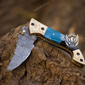 Damascus Folding Knife, Handmade Folding Knife, Pocket Knife, Hunting Knife, Gift for men, Anniversary Gift, Best Gift For Him, men gifts.
