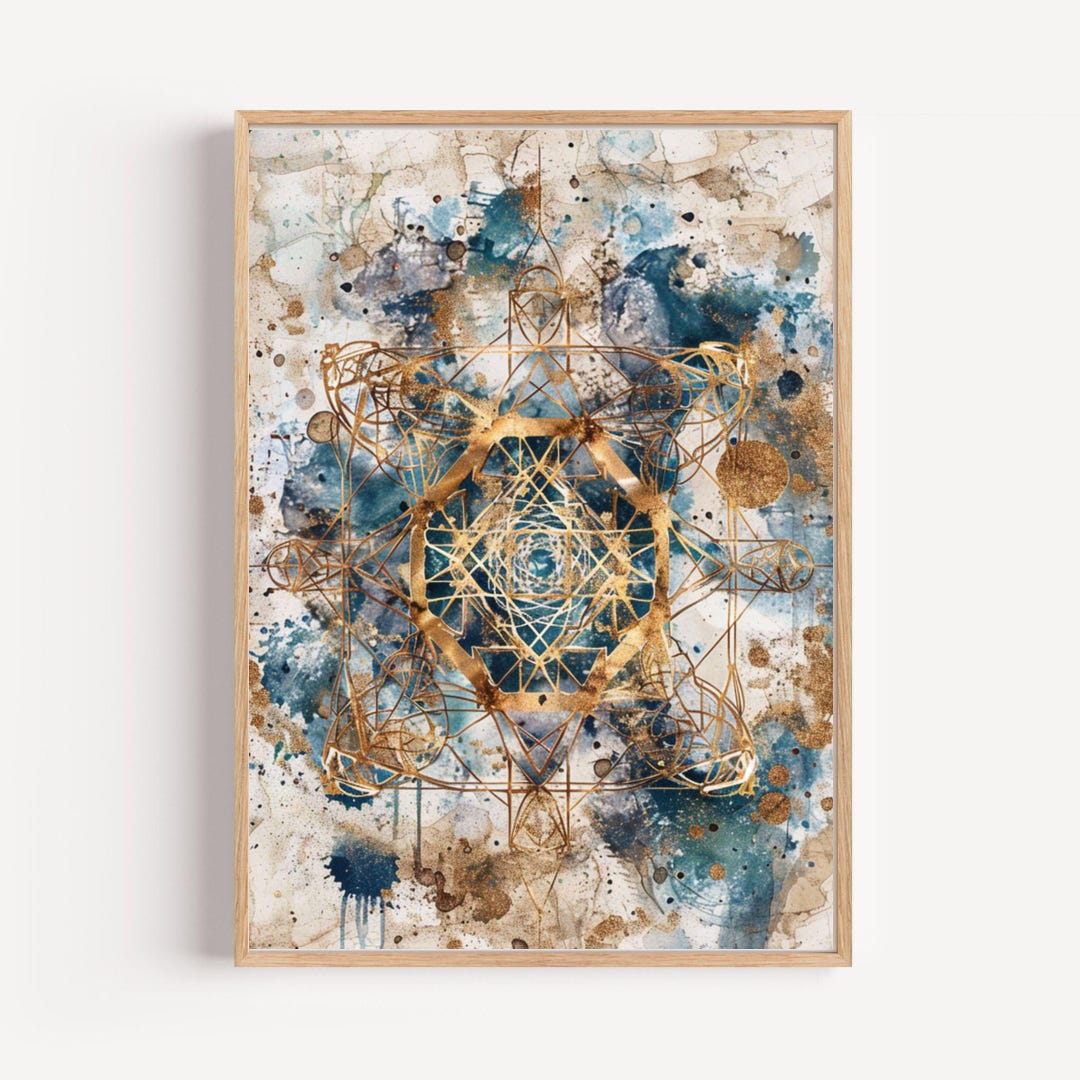 Metatron's Cube Wall Art • Sacred Geometry Printable • Gold & Blue ...