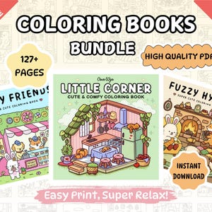 Coco wyo Cozy Relaxation Coloring Page Bundle, 120+ Comfy Digital coloring pages, Fuzzy Hygge farm coloring quiet book, kawaii printable pdf