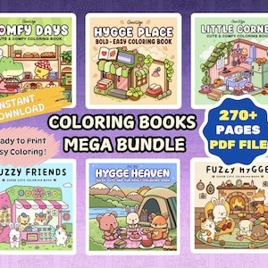 Coco wyo Digital coloring book bundle, 270+ Comfy Cute Coloring Pages, Cozy Fuzzy Hygge Relaxation coloring pages, instant download pdf