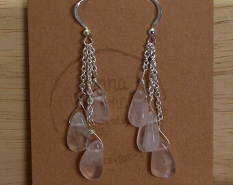 Rose Quartz briolette multi-drop earrings on either Gold plated brass or Sterling silver. Handmade, Wire wrapped, pink, natural, gemstone.