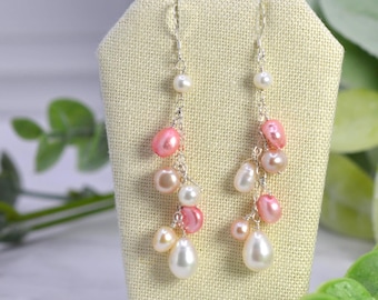 Shades of Pink & Peach Freshwater Pearl Sterling silver earrings