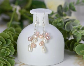 Pink, white, mauve & peach Freshwater Pearl earrings