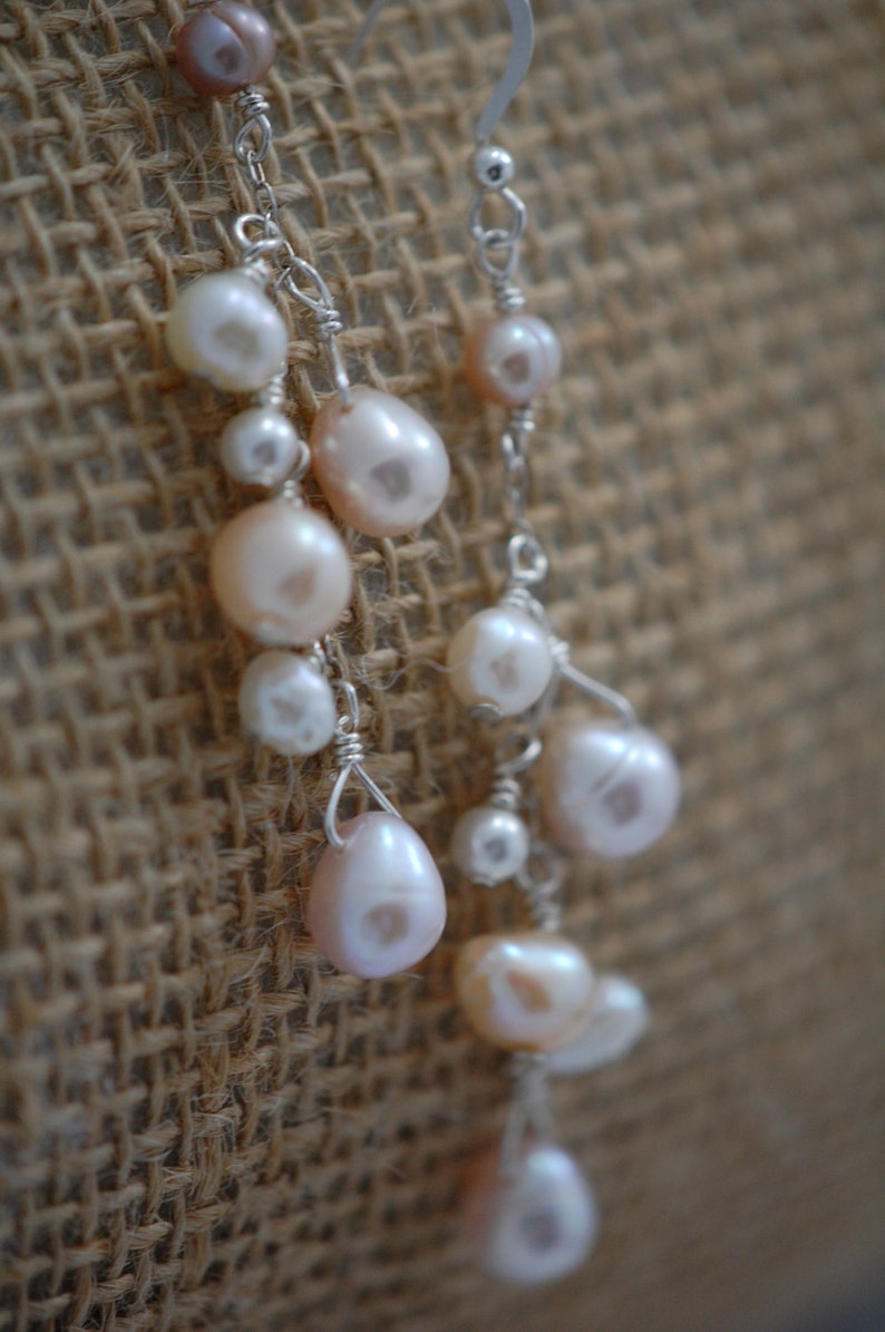 Pink White Mauve & Peach Freshwater Pearl Earrings. Sterling - Etsy