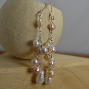 Pink, White, Mauve & Peach Freshwater Pearl Earrings. Sterling Silver ...