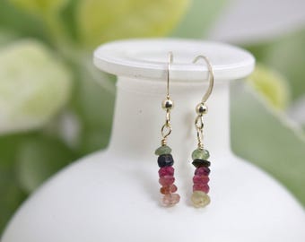 Small Natural Tourmaline chip Sterling silver earrings
