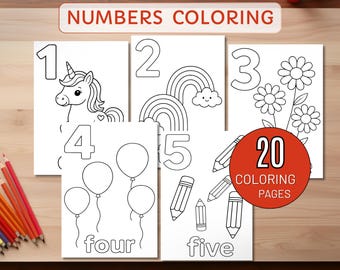 Preschool Number Coloring Pages 1-20, Toddler Counting Worksheets, Early Math Learning Activity, Kids Printable Tracing Numbers Pages
