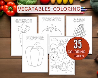 Vegetable Coloring Pages for Kids, Educational Montessori Printable Activity, Cute Vegetable Coloring Book, Farm Veggies Coloring Sheets