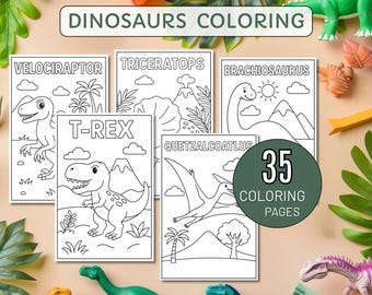 Dinosaur Coloring Pages for Kids, 35 Printable Dinosaur Sheets, Dinosaur Coloring Book, Fun Activity for Kids,