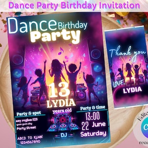 Bearbeitbare DJ-Tanzparty-Einladung, benutzerdefinierte DJ-Tanzparty-Einladung, bearbeitbare Canva-Vorlage für Neon-DJ-Tanzparty