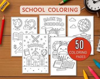Back to School Coloring Pages, School Coloring Book for Kids, First Day of School Activities, Printable Coloring Sheets, Digital Download