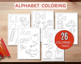 Alphabet Coloring Pages for Kids, ABC Learning Printable, Educational Coloring Book, Preschool and Kindergarten Activity